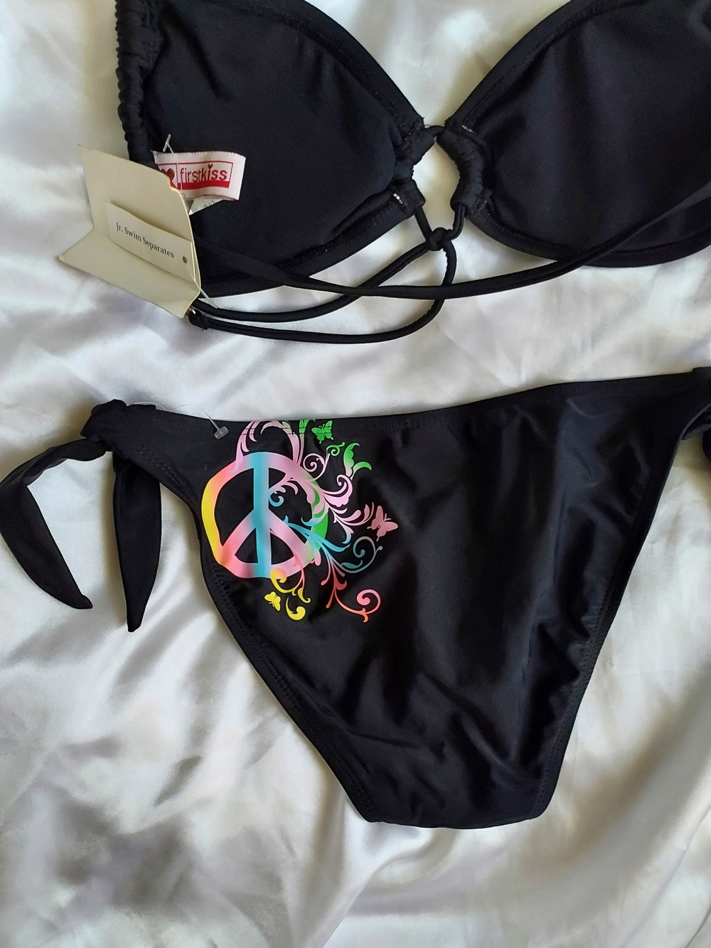 Hot Kiss Black Bikini Set with Rainbow Peace Sign Accent - Picture 3 of 5